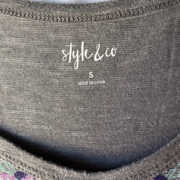 Style & Co Women’s Short Sleeve Screw Neck T-shirt size S, Floral Gray - Picture 5 of 8